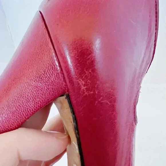 YSL Yves Saint Laurent Vintage Dark Red Leather Pumps Heels Pumps Size 8 US - Picture 12 of 13